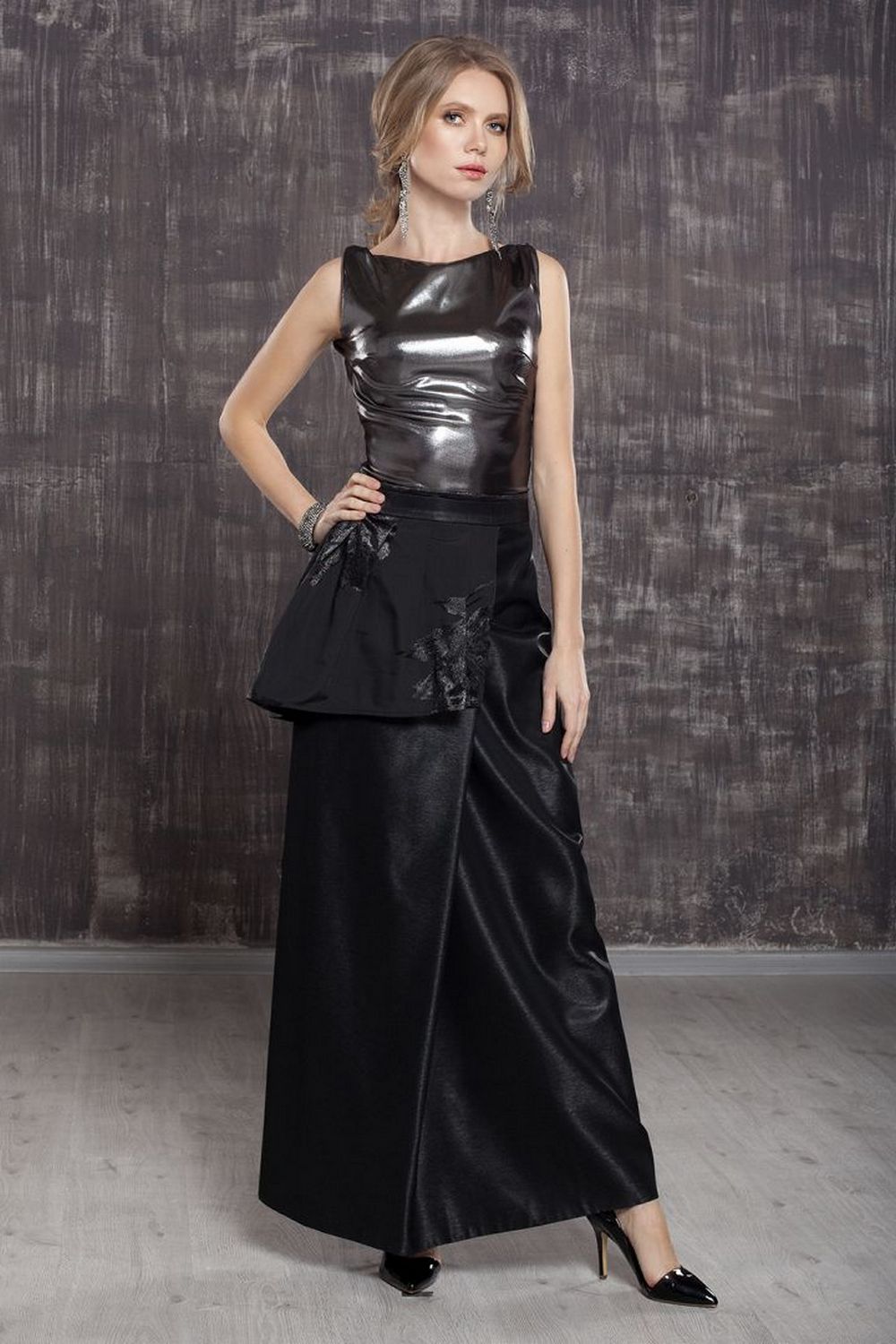 Buy Cocktail Elegant Black women`s suit, Original Set with Long skirt and sleeveless top for party